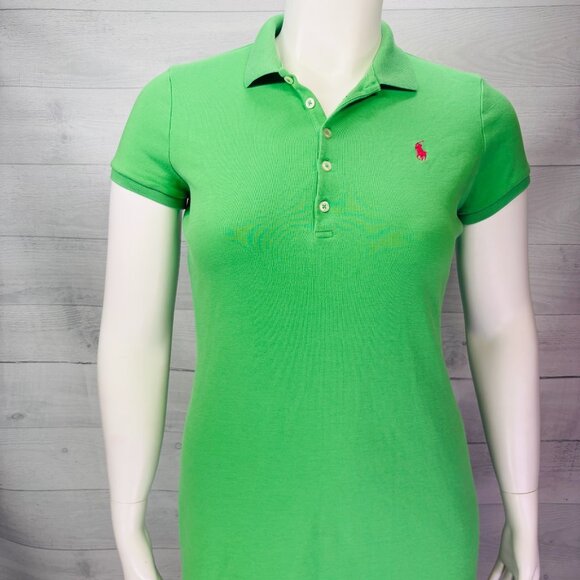 Ralph Lauren Green Polo Shirt Dress Women’s Large Preppy Casual Summer Cotton - Picture 4 of 13